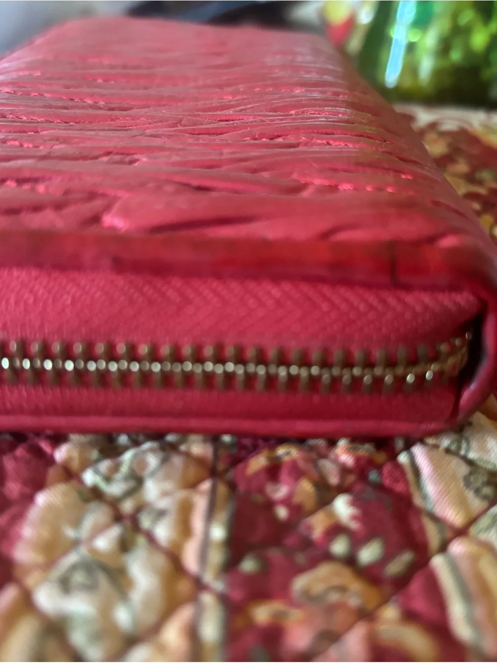 Coach F49609 Madison Twist Leather Accordion Zip Wallet Dahila Red $275